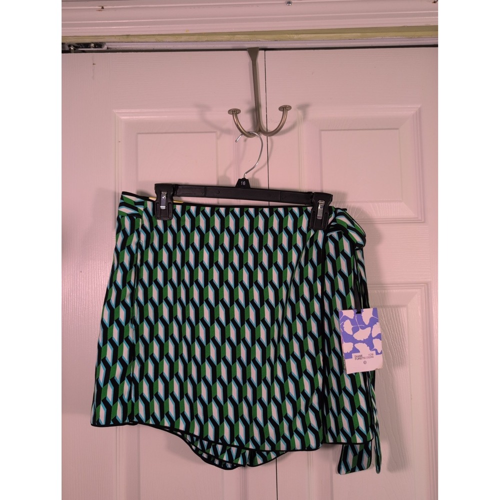 Diane Von Furstenberg DVF For Target Plus Sz M Mini Skort Faux Wrap Green Geo